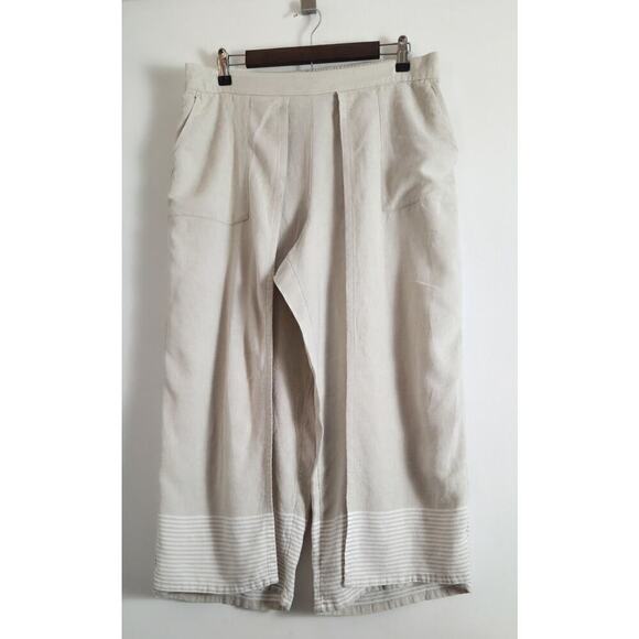 Pure Jill Beige Linen Blend‎ Draped Pants Womens Sz Large Lagenlook - Picture 1 of 6
